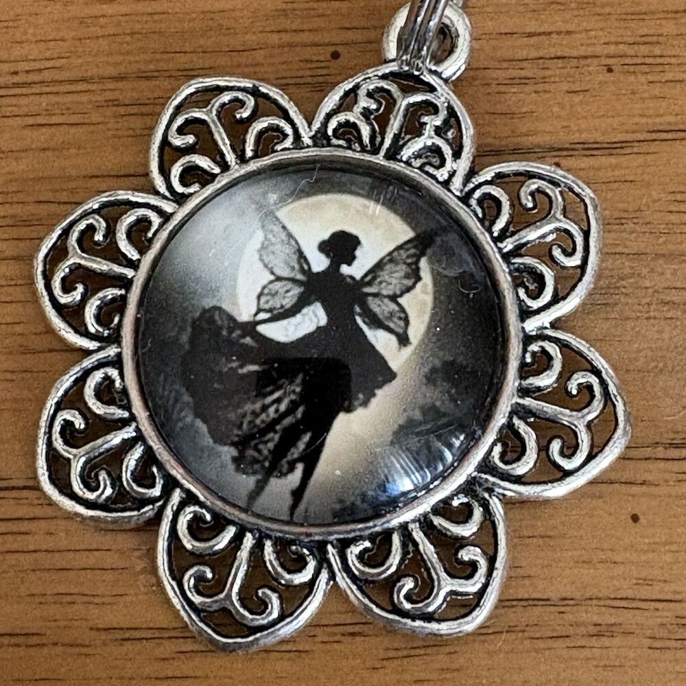 Fairy Moon Round Glass Art Keyring With Celestial Charm Night (No Chain) Gift